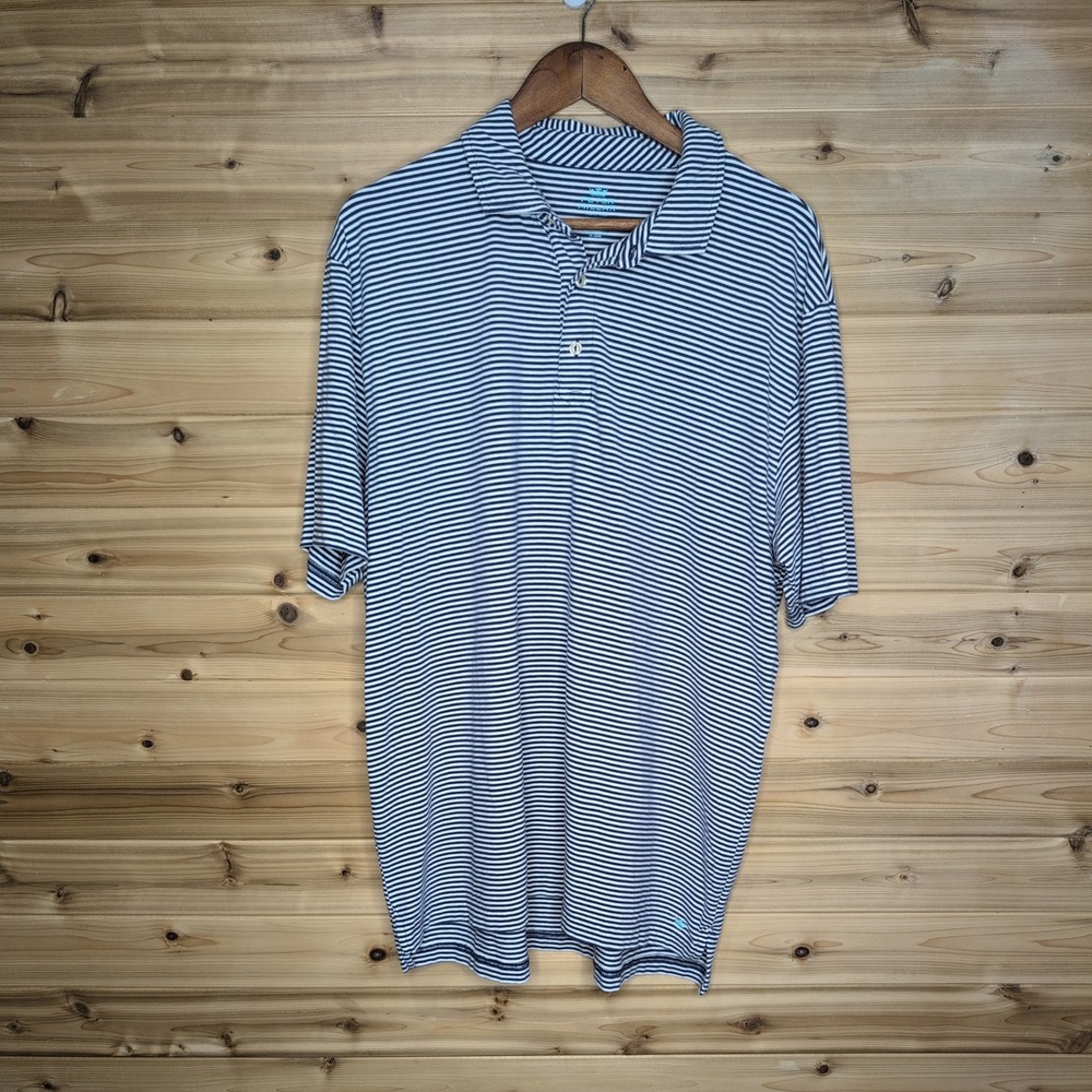 Peter Millar Seaside Wash Mens XL‎ Navy White Striped Polo Shirt MS17K71